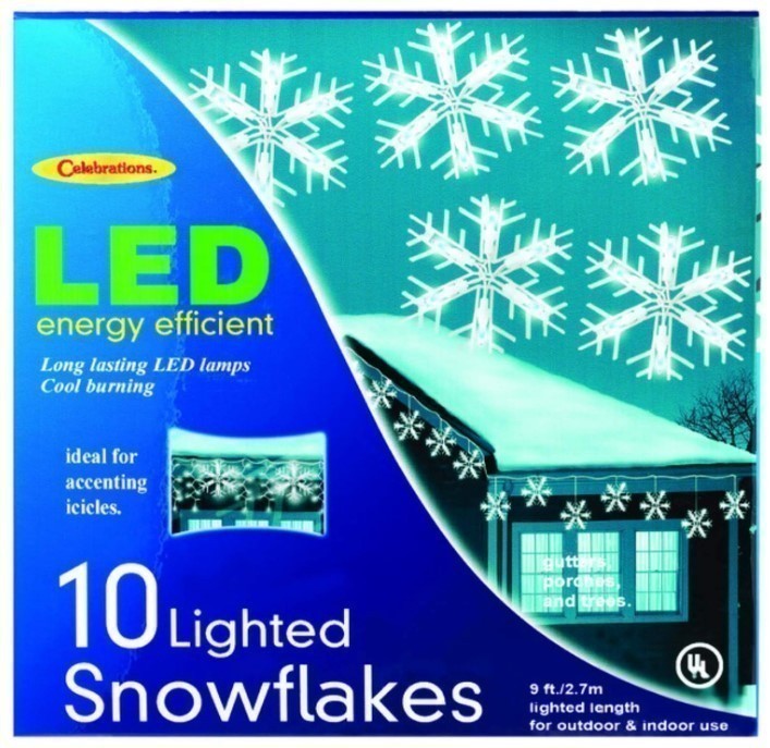 lot 268 image: NEW Celebrations Led Snowflake Dangler Lights 9 White Lights Led 10 Count