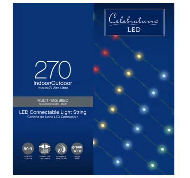 lot 270 image: NEW Celebrations LED Micro Multicolored 270 ct String Christmas Lights 90 ft.