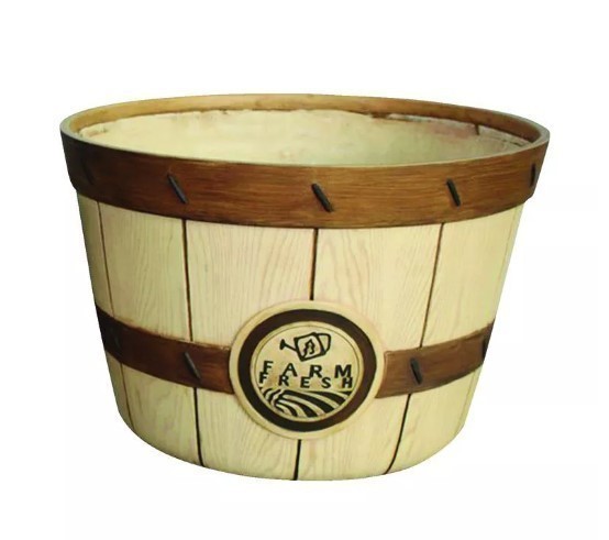 lot 203 image: NEW 2 Pack of Southern Patio 10.39 in. H X 16 in. W Resin Bushel Planters Brown