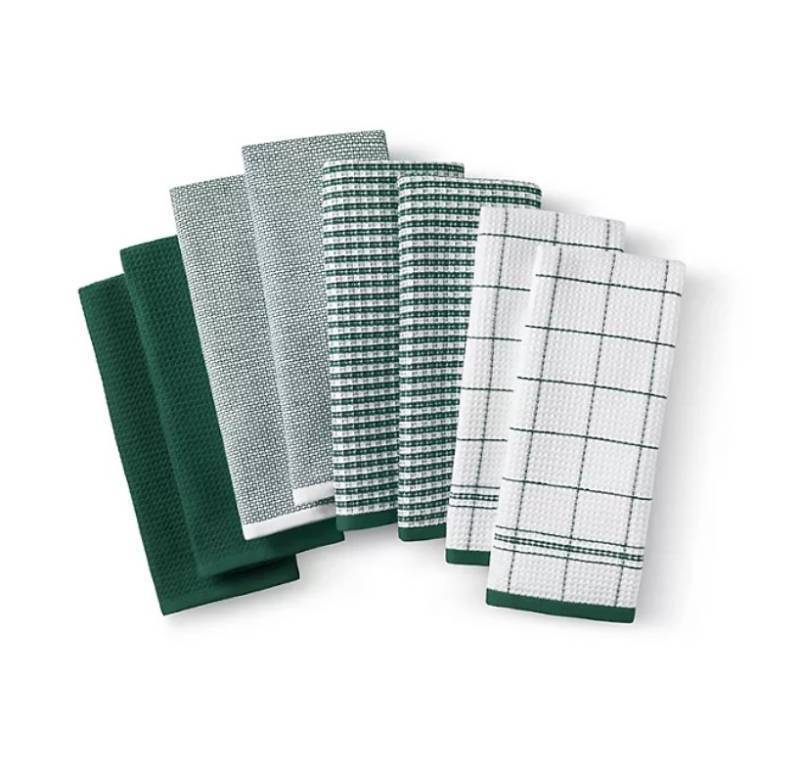 lot 223 image: NEW Members Mark Leno Waffle 8-Piece Kitchen Towel Set - Green  White