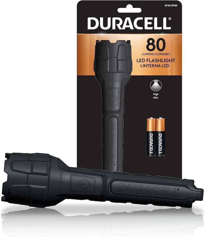lot 240 image: NEW Duracell 80 Lumen Heavy Duty Rubber Flashlight for Everyday Use - Rubberized Construction with Comfort Grip Design with 2-AAA Batteries Included