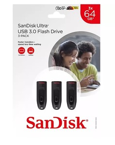 lot 137 image: NEW SanDisk 64GB Ultra USB 3.0 Flash Drive 3-pk.