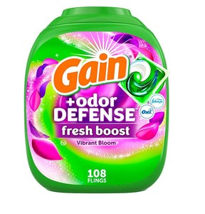 lot 163 image: NEW Gain Flings Odor Defense Fresh Boost Laundry Detergent Pacs, Vibrant Bloom, 108 ct.