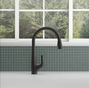 lot 180 image: Kohler Bevin Pull-Down Kitchen Faucet - Model  R43210-BL - Matte Black