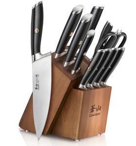 lot 185 image: Cangshan L1 Series 12-piece German Steel Forged Knife Set - Black - Handles Starting to Crack