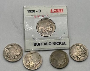 lot 27 image: Lot of 5 Buffalo Nickels