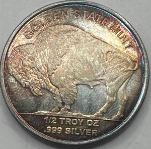 lot 58 image: 12oz .999 Silver Bison  Sioux Round (beautiful toning)