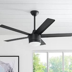 lot 12 image: Home Decorators Collection Merwry 52 in. Integrated LED Indoor Matte Black Ceiling Fan with Light Kit and Remote Control Customer Returns See Pictures