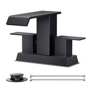 lot 13 image: androme 4 in. Centerset Double Handle Low Arc Bathroom Faucet with Pop-up Drain Included in Matte Black Customer Returns  See Pictures