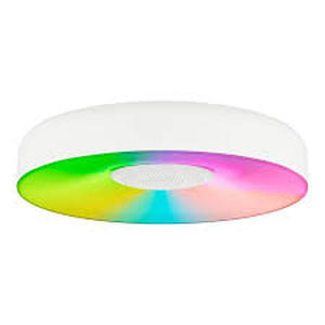 lot 25 image: Lot of Commercial Electric 13 in. White Smart Gradient Light Flush Mount with Bluetooth Speaker Powered by Hubspace Customer Returns  See Pictures
