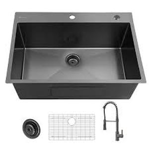 Glacier Bay 30 in Drop-In Single Bowl 18 Gauge Gunmetal Black Stainless Steel Workstation Kitchen Sink with Black Spring Neck FaucetCustomer Returns  See Pictures