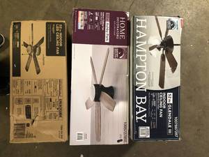lot 15 image: Lot of Assorted Ceiling Lighting Fans Missing Pieces Various Models and Conditions Customer Returns  See Pictures