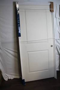 lot 100 image: Molded 2-Panel Smooth Left Hand Door with Satin Nickel Hinge