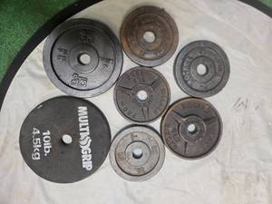 lot 36 image: Lots of weight (over 35Lbs) One Inch Plates( Assorted)