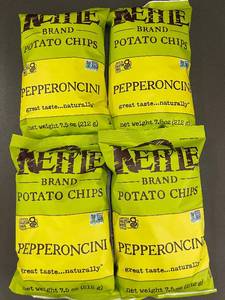 lot 15 image: Set of 4 Kettle Brand Pepperoncini Potato Chips 7.5 oz Bags