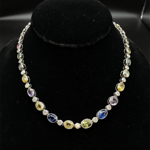 51.00 Carat Extremely Rare Unheated Montana Sapphire & Natural Diamond Necklace in Platinum w/ Report; $84,195 Retail