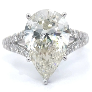 6.07 Carat Pear Diamond Pavé Split Shank Cathedral Ring in 14k White Gold w/ Report; $8,485 Retail *VIDEO*
