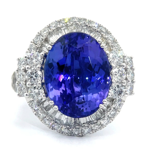 lot 5 image: NEW Oscar Friedman 11.40 Carat Natural Tanzanite AAA Quality & Natural Diamond Ring in Platinum w Report $22,625 Retail VIDEO