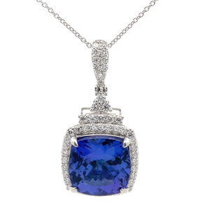 lot 6 image: NEW Oscar Friedman 6.46 Carat Natural Tanzanite AAA Quality & Natural Diamond Pendant Necklace in Platinum w Report $12,345 Retail VIDEO