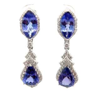 lot 7 image: 12.31 Carat Natural Tanzanite & Natural Diamond Dangle Earrings in Platinum w Report $16,785 Retail VIDEO