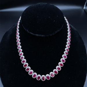lot 10 image: NEW Oscar Friedman 36.17 Carat RARE Burmese Ruby & Natural Diamond Necklace in Platinum w Report $39,630 Retail VIDEO