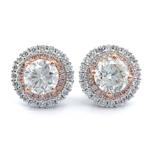 lot 17 image: NEW 3.89 Carat Natural Diamond Round Halo Stud Earrings in 18k Two-Tone Gold w Report $15,750 Retail VIDEO