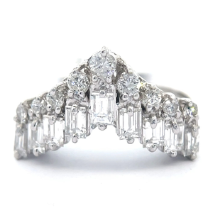 lot 18 image: 1.50 Carat Baguette & Round Natural Diamond Double Chevron Ring in Platinum $4,295 Retail VIDEO