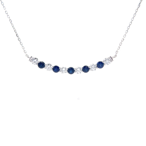 lot 8 image: NEW 1.00 Carat Natural Blue Sapphire & Diamond Curved Necklace in 14k White Gold $2,495 Retail VIDEO