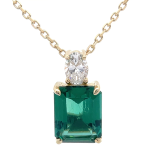 lot 32 image: NEW Diamond & Emerald Two-Stone Pendant Necklace in 14k Yellow Gold $1,799 Retail VIDEO