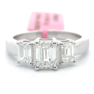 lot 3 image: NEW 2 Carat Emerald Cut Diamond Three-Stone Ring in 14k White Gold $3,780 Retail VIDEO