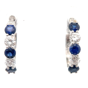 lot 9 image: NEW 0.40 Carat Sapphire & Diamond Petite Hoop Earrings in 14k White Gold $1995 Retail VIDEO