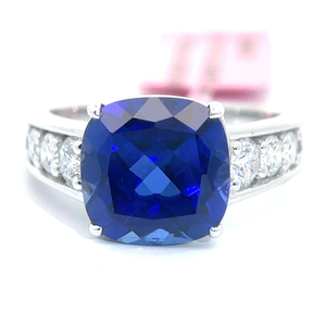 lot 12 image: NEW 0.62 Carat Diamond & Blue Sapphire Cathedral Ring in 14k White Gold $2,495 Retail VIDEO