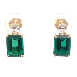 lot 33 image: NEW Diamond & Emerald Two-Stone Earrings in 14k Yellow Gold $1,599 Retail VIDEO