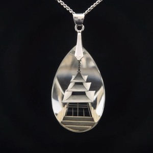 lot 56B image: Vintage  Reverse Carved Crystal Pagoda Pendant Necklace  Sterling Silver  VIDEO 