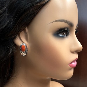 lot 60B image: Sterling Silver & Coral Oval Earrings  Signed Dakota West Design  VIDEO 