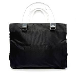 lot 11D image: Prada Black Tessuto Nylon Tote with Clear Plastic Handles Pre-Owned Retail $725