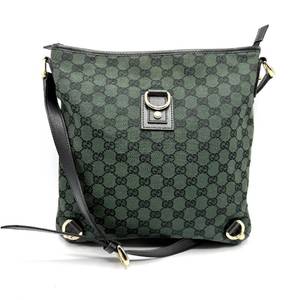 lot 22A image: Gucci GG Black Dial Crossbody in Green GG Nylon with Leather Trim Pre-Owned Retail $995