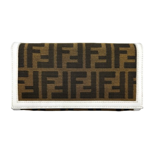 lot 64 image: Fendi FF Logo Canvas & White Leather Bifold Continental Wallet Pre-Owned Retail $595