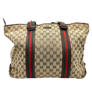lot 33B image: Gucci GG Supreme Canvas Web Stripe Tote in Beige with Brown Leather Trim Pre-Owned Retail $1,250