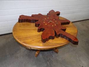 lot 6 image: Coffee Table with Unique Wood Slice Clock