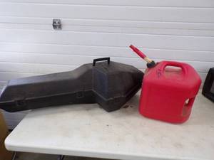 lot 18 image: Homelite Chain Saw Case and Plastic 5 Gallon Gas Can