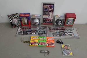 lot 284 image: Assorted Dale Earnhardt Collectibles - Ornaments, Keychains, License Plates