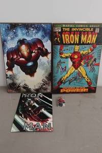 lot 301 image: 3 Iron Man Signs and Paper Weight