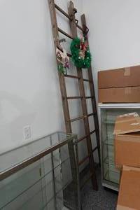 lot 324 image: 2 Wood Ladders with Holiday Dcor