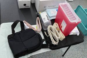 lot 355 image: Assorted Medical - Safety Belts, Needle Container, Bathing Cloths