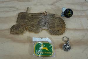 lot 96 image: John Deere Belt Buckle, Knob, Woodcarving and Keychain