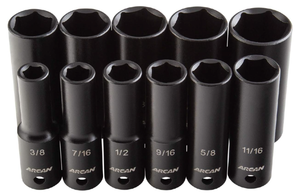 lot 55 image: 11-Piece Deep Impact Socket Set, 12 Dr. Arcan Professional Tools Model # AS21211SD