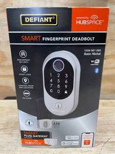 lot 45 image: Smart Fingerprint Deadbolt Defiant Satin Nickel Model # 1009 561 265 - 05152514.28