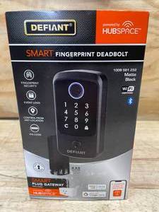 lot 46 image: Smart Fingerprint Deadbolt Defiant Matte Black Model # 1009 561 252 - 05152514.28