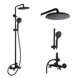Double Handle 6-Spray 8 in. Rainfall Shower Faucet and Handheld Shower Faucet 2.5 GPM with Drip Free in Matte Black   Customer Returns See Pictures